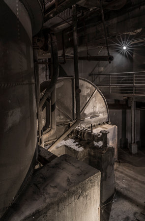 Historic air ventilation machine in a mining site.の写真素材