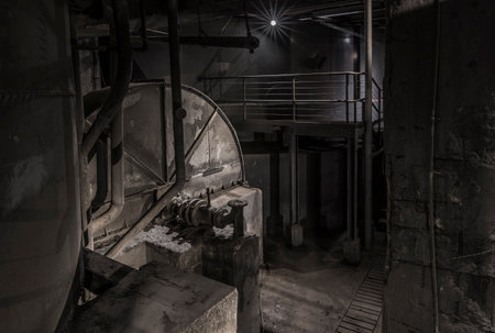 Historic air ventilation machine in a mining site.の写真素材
