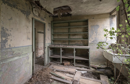 Abandoned empty room in a military barracks.の写真素材