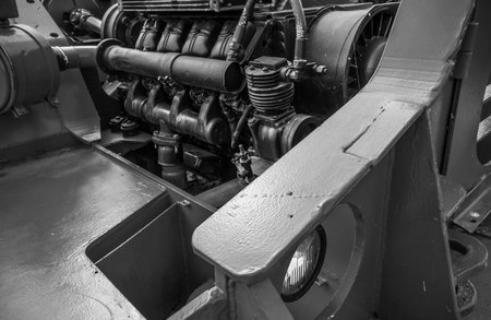 Diesel engine of a historic mining machine.の写真素材