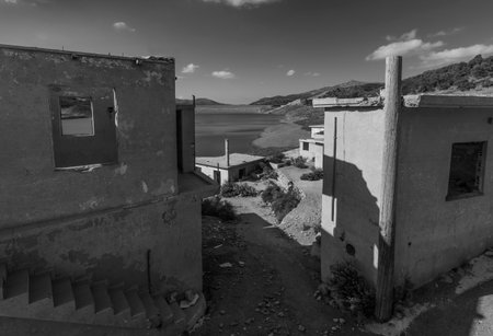 Ruins of Sfendylion village in a reservoirの写真素材