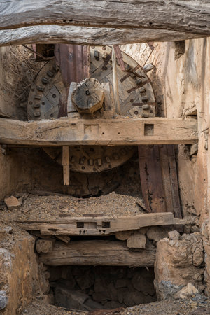 remains of historic windmills on crete islandの写真素材