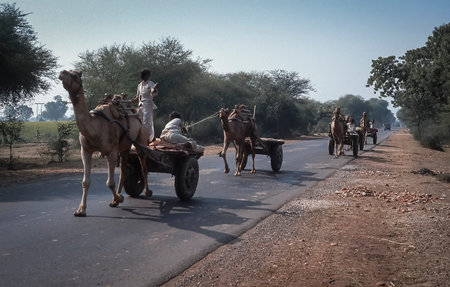 traffic on an Indian street in the year 1990の写真素材