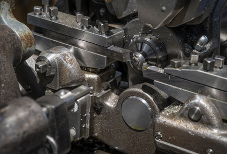 detail of a historic cam-operated automatic lathe