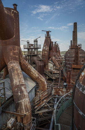 architectural detail of a historic blast furnaceの写真素材
