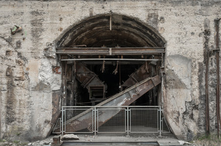 tunnel in a historic steelworks factoryの写真素材