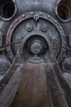 detail of a historic industrial compressor machineの写真素材