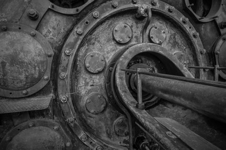 detail of a historic industrial compressor machineの写真素材