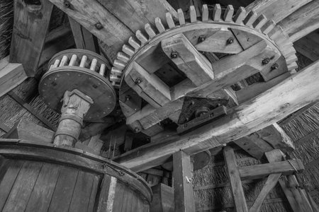 gears of a historic windmillの写真素材