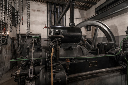 detail of a historic industrial compressor machineの写真素材