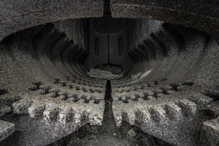 Demolished heating furnace in an abandoned building.の写真素材