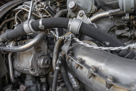pipework of a historic jet engineの写真素材