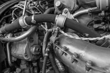 pipework of a historic jet engineの写真素材