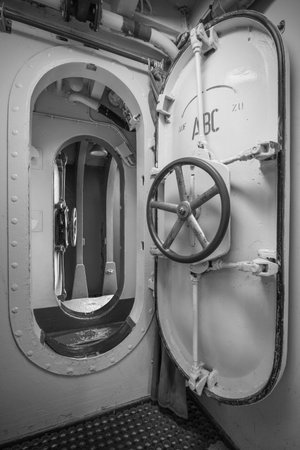 door of a old military shipの写真素材