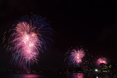 Sparkling New Year Eve nye Fireworks in Sydney Harbour At Night, NSW, Australia, Oceania. Colourful...