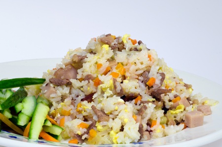 Vietnamese fried rice close up shot on white backgroundの写真素材
