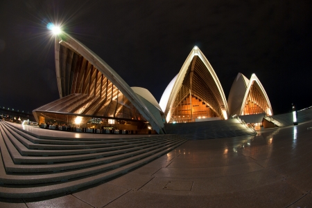 A fisheye view of Sydney Opera House At Nightのeditorial素材