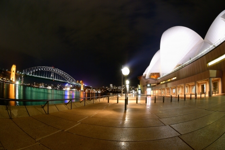 A fisheye view of Sydney Harbour At Nightの写真素材