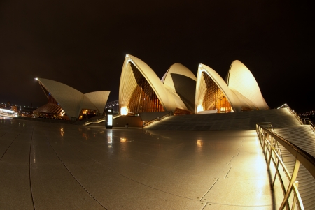A fisheye view of Sydney Opera House At Nightのeditorial素材