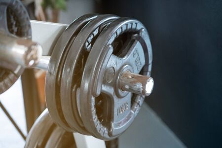 fitness club with equipment, gym for exercise and weight training, body transfomationの写真素材