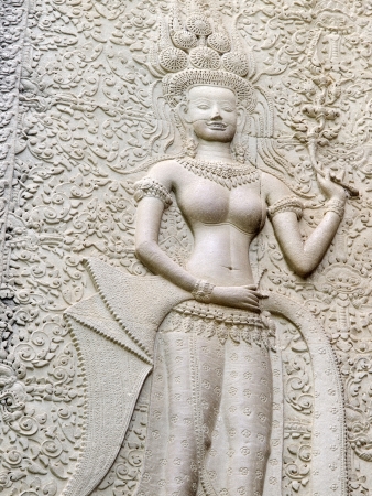 Details of Apsara carving on the corridor of Angkor Wat, Cambodiaの写真素材