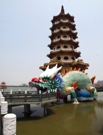 The Dragon tower beside of the Tiger tower in Taiwanのeditorial素材