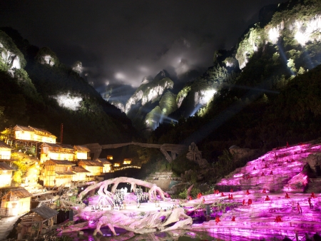 HUNAN, CHINA - JULY 5: Tianmen Fox Fairy Show was the worldâs first musical show with the actual Mt.Tianmen valley as the stage in Zhangjiajie on July 5, 2010 in Hunan, China.のeditorial素材