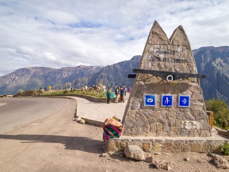 AREQUIPA, PERU - MAR 12  Colca canyon Condor view point on Mar 12, 2011 in Arequipa, Peru  Tourists from around the world arrive this site every day to see the condors flying over the Colca canyon のeditorial素材