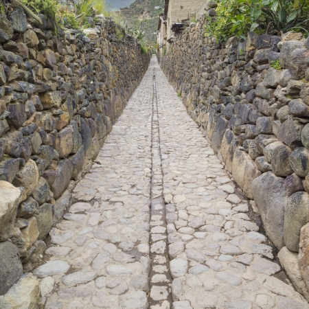 Stone street in Ollantaytambo, Cuzco, Peru の写真素材