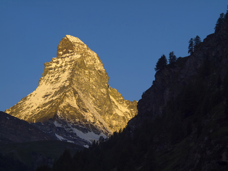 Matterhorn mountain in the morning, seen from Zermatt, Canton of Valais, Switzerland. Its summit is 4,478 metres  14,692 ft  high, making it one of the highest peaks in the Alpsの写真素材