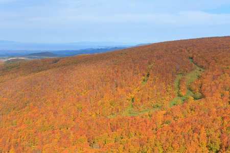 Aerial view of Mount Hakkoda in autumn, Aomori prefecture, Tohoku region, Japan.の写真素材