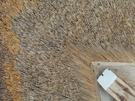 Detail of Japanese traditional thatched straw roof house.の写真素材