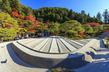 KYOTO, JAPAN - NOV 25, 2012: Silver Sand Sea (Ginshadan) in Karesansui (Sand garden) in Ginkakuji...