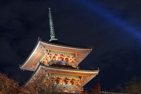 Three Storey Pagoda at night, Kiyomizu-dera temple, Kyoto, Japan. Kiyomizudera is part of the Historic Monuments of Ancient Kyoto, Japan.のeditorial素材