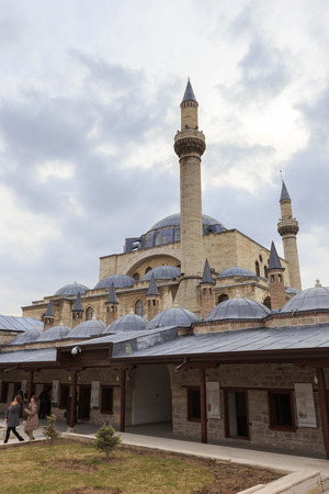 KONYA, TURKEY -JAN 29, 2013: Konya Mevlana Museum and the mausoleum of Mevlana (also known as Green Mausoleum or Green Dome). Mevlana Celaleddin-i Rumi is a sufi philosopher and mystic poet of Islam.のeditorial素材