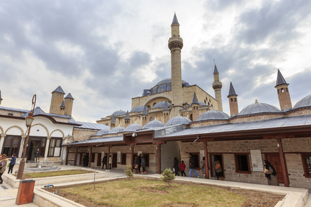 KONYA, TURKEY -JAN 29, 2013: Konya Mevlana Museum and the mausoleum of Mevlana (also known as Green Mausoleum or Green Dome). Mevlana Celaleddin-i Rumi is a sufi philosopher and mystic poet of Islam.のeditorial素材