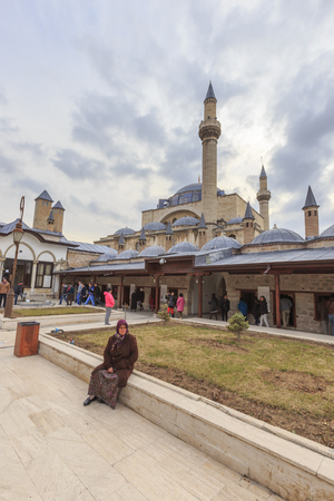 KONYA, TURKEY -JAN 29, 2013: Konya Mevlana Museum and the mausoleum of Mevlana (also known as Green Mausoleum or Green Dome). Mevlana Celaleddin-i Rumi is a sufi philosopher and mystic poet of Islam.のeditorial素材