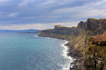 Cliffs near Kilt rock waterfall, Isle Of Skye, the Inner Hebrides of Scotland, United Kingdom (UK).の写真素材