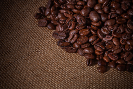coffee beans on a gunny-bagの写真素材