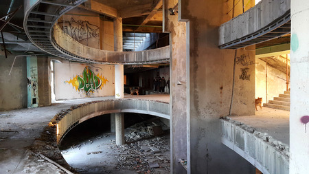 Interior of an old ruined hotelの写真素材