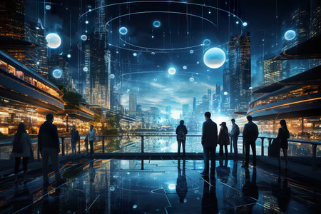 This concept and literature depict a virtual world defined by technology and connectivity, with a strong focus on cyber ethics. It often portrays a serious and realistic dystopian environment, controlled by powerful entities, raising questions about technology ethicsの素材