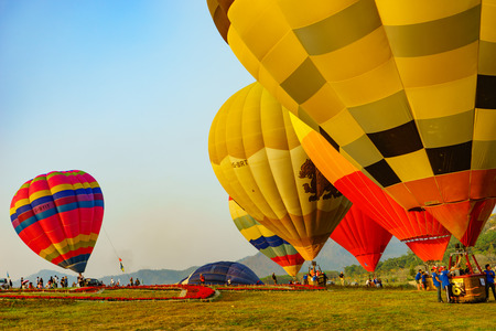 CHIANG RAI, THAILAND FEBRUARY 12, 2016:Singha Park Chiang Rai Balloon Fiesta 2016 will take place between February 10th and 14th at Singha Park Chiang Rai.のeditorial素材