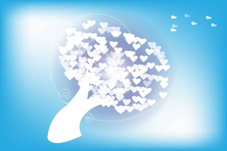 White heart tree on a bright blue backgroundのイラスト素材