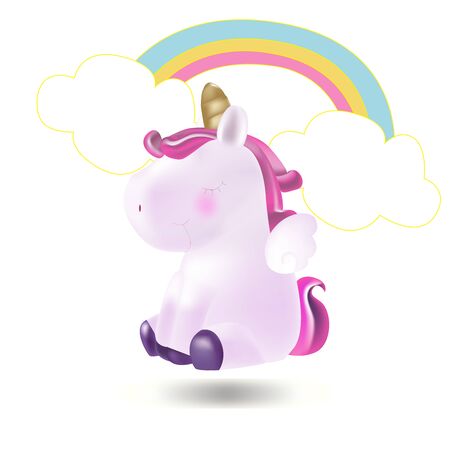 Cute unicorn cartoon characters. Close eyes on isolated white backgrounds.のイラスト素材
