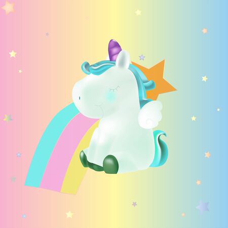 Cute unicorn cartoon characters. Close eyes on isolated pastel backgrounds.のイラスト素材