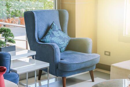 Blue armchair in the living roomの写真素材