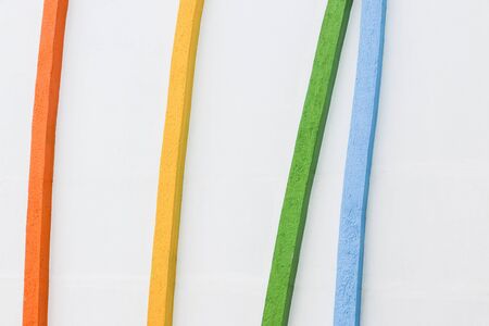 White plaster walls with four-color line decorationの写真素材