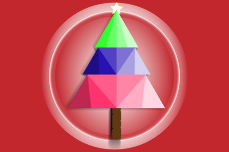 Triangle christmas tree and red backgroundのイラスト素材