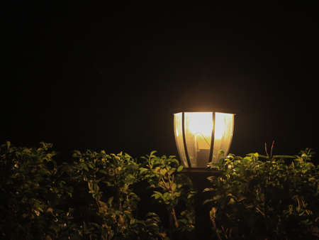 The yellow light bulb illuminates the atmosphere at night.