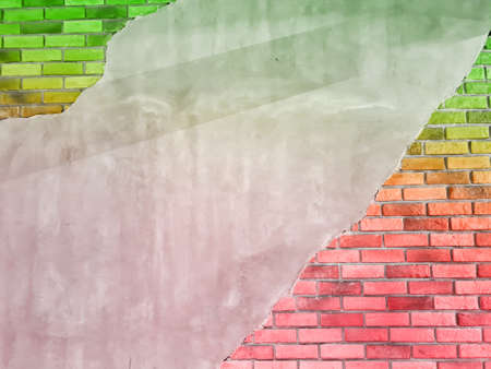 Brick walls dyed in green and pink with bright and exotic colors.の写真素材